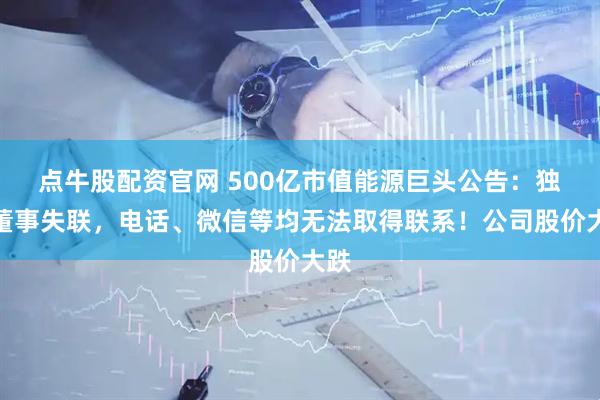 点牛股配资官网 500亿市值能源巨头公告：独立董事失联，电话、微信等均无法取得联系！公司股价大跌